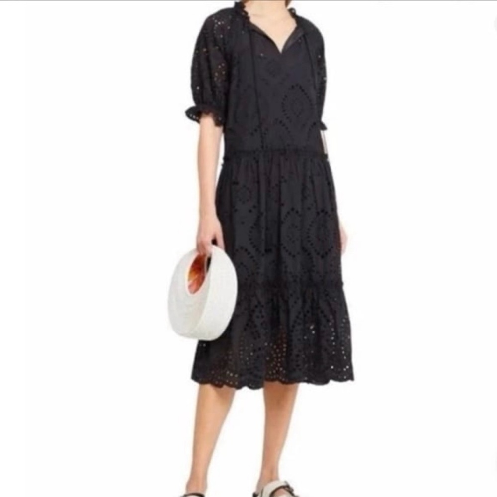 Anthropologie OPT Small Cotton Eyelet Embroidered Midi Dress Tiered with Slip
